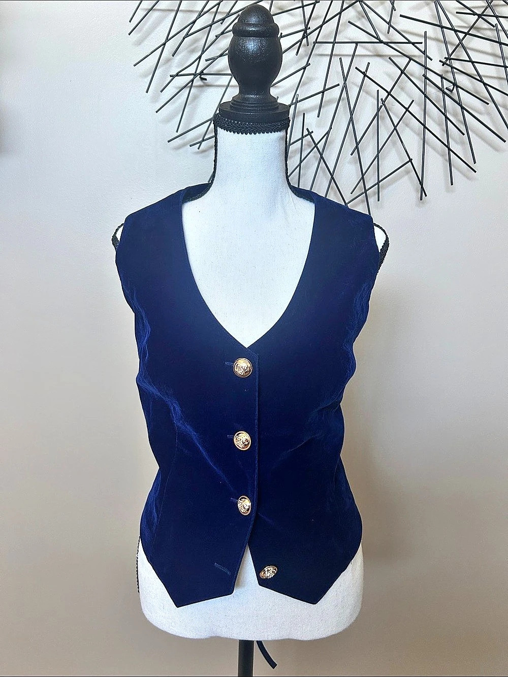 NWOT Velvet-Look Lace-Up Back Vest in Blue Sz M